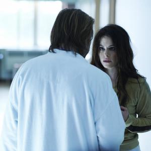 Still of Emily Hampshire Aaron Stanford and Ken Woroner in 12 Monkeys 2015
