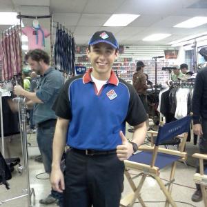 Beto on set getting ready to shoot the Domino's Pizza Commercial