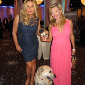 Jennifer Coolidge with Super Smiley, Official Spokes-Dog for the Hero Dog Awards, at the Hero Dog Awards, for Hallmark Channel. with Megan Blake for Pet Life Radio