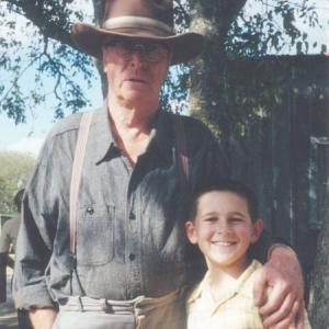 Michael Caine and Mitchel Musso on the set of Secondhand Lions