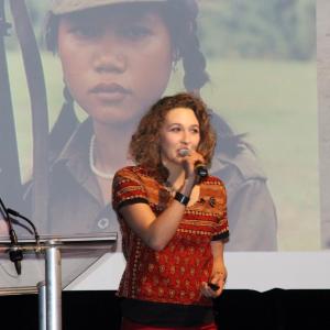 Ava Vanderstarren speaking about child soldiers at the BIL 2015 conference in Vancouver.