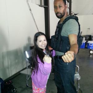 Brenda Garcia and Rza from WuTang Clan on the set of Gang Related