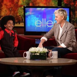 Miles Brown smiles with Ellen DeGeneres as a guest