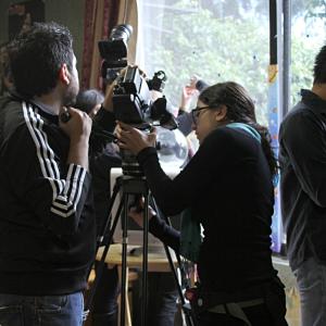 Vonno A Ambriz director Mauricio Caldern director of photography Irene Melis assistant camera and Heck Carren sound designer working in the first sequence of the film