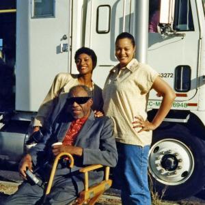 Pamella D'Pella, with Harry Caesar and his daughter, Jackie on the set of 