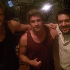 On Empire State set with Angus and Liam Hemsworth