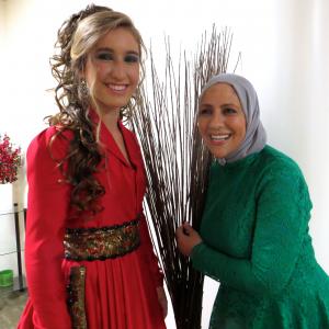 Carina with Fashion Designer Nime Jamal wearing one of her one of kind designs