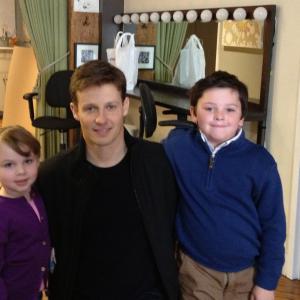 Abigail Friend as Emma Maddox Skigen as Alex and Will Estes as Jamie Reagan on set filming Blue Bloods Season 3 Episode 11 Front Page News