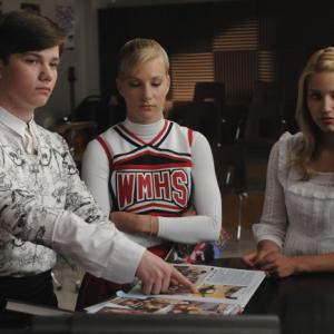 Still of Dianna Agron, Chris Colfer and Heather Morris in Glee (2009)