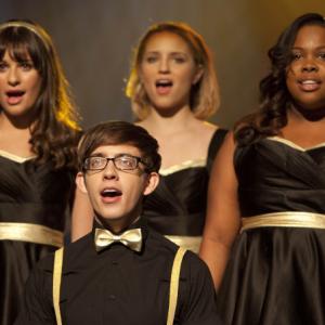 Still of Lea Michele Dianna Agron Kevin McHale and Amber Riley in Glee 2009