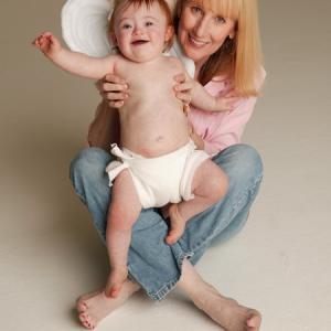 Gail Williamson with Angel Katie on the set of the Down Syndrome Association of Los Angeles Public Service Announcement