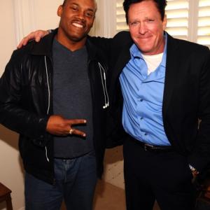 Producer Greg Carter with Michael Madsen on the set of the 