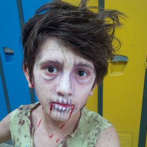Jaiden as a zombie on the set of Degrassi