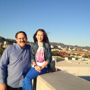 Meeting with Executive Producer on the roof of Studio Lot with the Hollywood sign in the background Hollywood California 2013