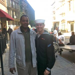 DeRick Walker and Lenny Dawson on set of NCIS