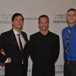 Actor Ken Holmes Christopher Thomas WriterDirector Mark Lund and actor Tom Pomfret Richard Fanning on the red carpet for the World Premier of Justice Is Mind at the Palace Theatre in Albany New York