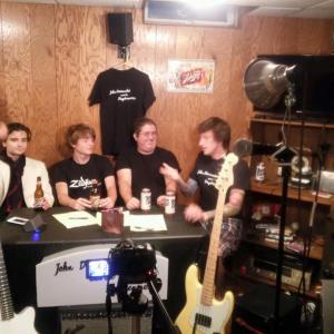LR John Domanski Noah Stovich Aaron S Robertson and Ben Kluge of John Domanski and the Daydreamers on set for an episode of the Daydreamers Lounge which can be viewed on YouTube July 2015