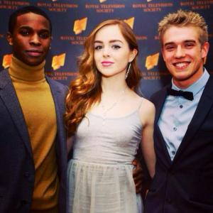 Louisa Connolly-Burnham at the 2014 RTS Awards with Wolfblood co-stars Bobby Lockwood & Kedar Williams Stirling