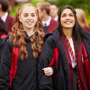 Louisa ConnollyBurnham and Tasie Lawrence on the set of House of Anubis