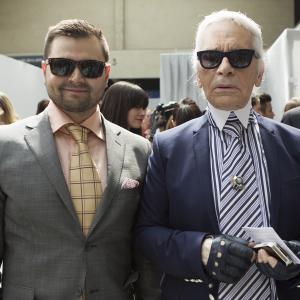 Karl Lagerfeld and Dimitri Vorontsov backstage Paris Fashion Week July 2013