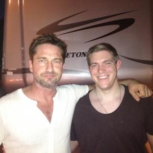 Cody Daniel and Gerard Butler on the set of Olympus Has Fallen