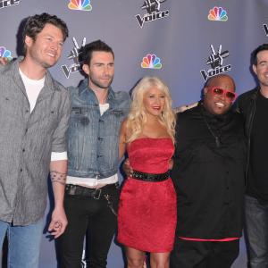 Christina Aguilera, Carson Daly, CeeLo Green, Blake Shelton and Adam Levine