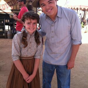 Claire and Seth MacFarlane on the set of A Million Ways to Die in the West