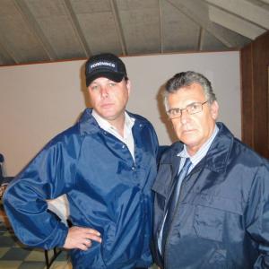 Forensic Officer Randy Brown and Police Detective Wayne Johnson on the set of Cottage Country Whizbang Films