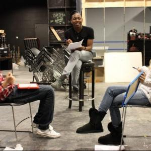 Terrell Antonio Grice rehearsing with Adam Mendez and Tara McDonald
