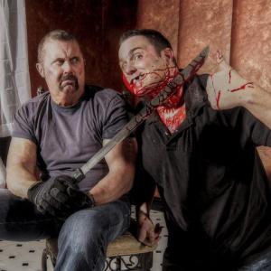 Kane Hodder and author Michael Aloisi on the set of the photo shoot for Kill! Kanes biography