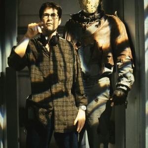 Director Jim Isaac and Kane Hodder as Jason Voorhees on the set of New Line Cinemas JASON X