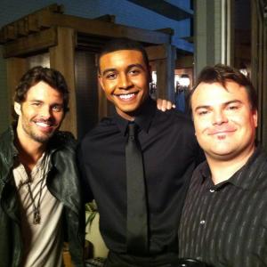On the set of The D Train with Jack Black and James Marsden.