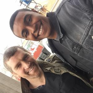 Joseph Anderson and Jermey Davidson on set for the season finale of Chicago PD