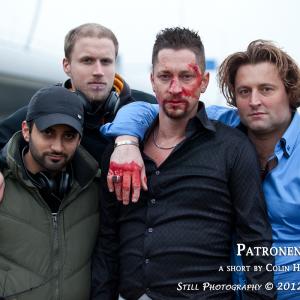 Set photo during the filming of Patronen with Colin Huijser Nima Mohaghegh Bob Stoop and Tjebbo Gerritsma