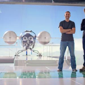 Oblivion Bubbleship Designer Daniel Simon with director Joe Kosinski. 2012.
