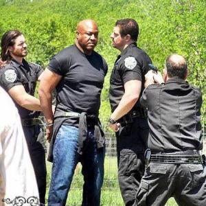 On the Set of Get Justice produced by Miramar Films Actors from Left to Right John Hennigan Tommy Tiny Lister JB Brady and Malcolm Danare