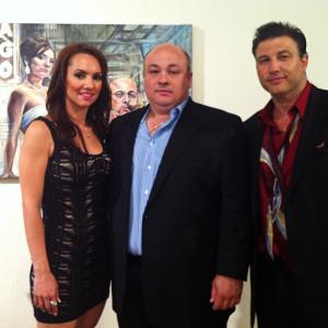 Michael Bell with Dominic Capone and Staci Richter on set of The Capones filming a painting unveiling