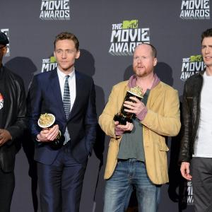 Samuel L Jackson Chris Evans Joss Whedon and Tom Hiddleston at event of 2013 MTV Movie Awards 2013