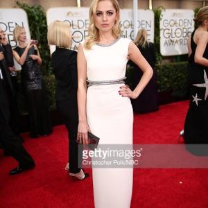 Actress Yanina Studilina arrives to the 72nd Annual Golden Globe Awards held at the Beverly Hilton Hotel on January 11 2015