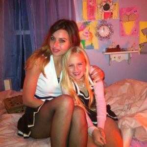 Maggie Batson (Young Cookie)and Aly Michalka (Cookie)on the set of 