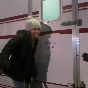Skylar at her trailer in Iceland, filming Noah.