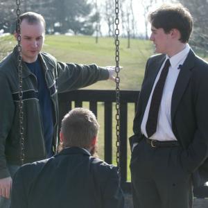 Jack Bennett directing actors Bryan Breau and Seneca Haynes on the set of BURIED 2007