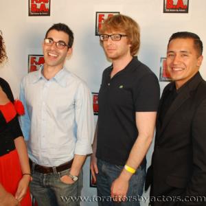 Red Carpet Host Katherine Juliet La Veaux interviews WriterDirector Jacob Salomon Writerproducer Jared Bauer and Actor Rick Mancia of Bubala Please at HollyShorts Film Festival screening of films created by members of FABA Los an