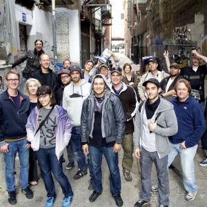 The Cast and some of the crew of 'Graffiti Area'(2014) on set