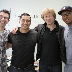 DirectorWriterJacob Salamon ActorRick Mancia ProducerWriterJared Bauer and ActorMarcus Wayne at the Napkin Note Productions offices