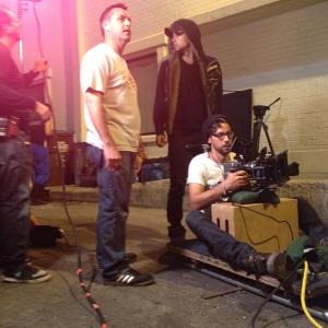 Director R Scott Leisk and DP Amza Moglan framing the shot on the set of Gang Money Run