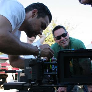 Director R. Scott Leisk and DP Amza Moglan on the set of Gang Money Run aka Mahogany Sunrise.