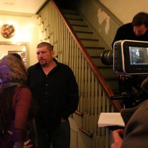 Director Mike Acosta with actress Tina Reynolds  Adam Hulin and Justin Wallace on set of Devolve Babylon