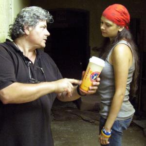 Frank S Petrilli Director and Kim Kleemichen playing Rosie Delgado between takes while shooting PLAY HOOKY