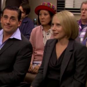 from 'The Office' Steve Carell(Left front) Kim Kim(Right behind)